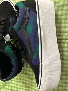 Vans Platform Sneakers in Black with Blue-Green Tie-Dye; never worn